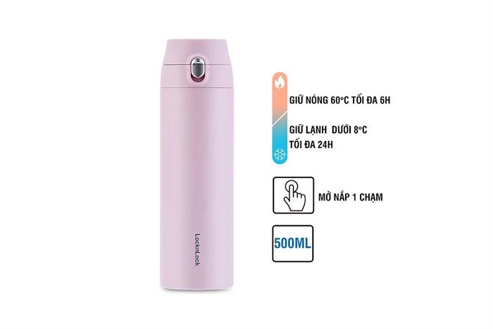 Bình giữ nhiệt Inox 500 ml Featherlight One-Touch Tumbler Lock&Lock LHC3257LVOL Màu Tím nhạt