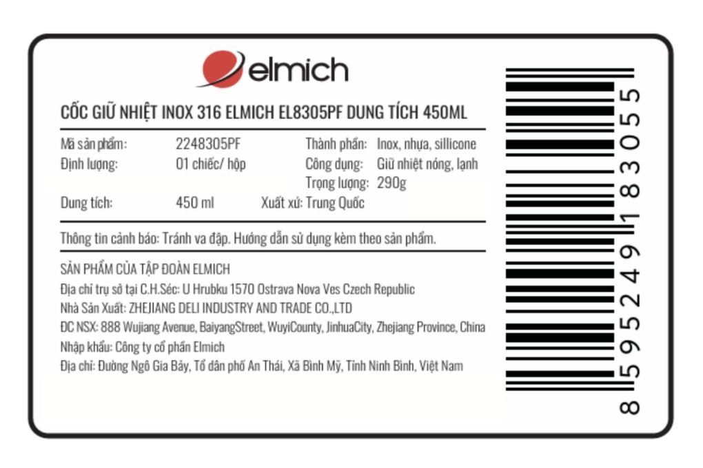 Ly giữ nhiệt Inox 450 ml Elmich EL8305PF Màu Hồng đào