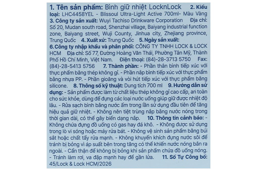Bình giữ nhiệt Inox 700 ml Lock&Lock LHC4458YEL - 8
