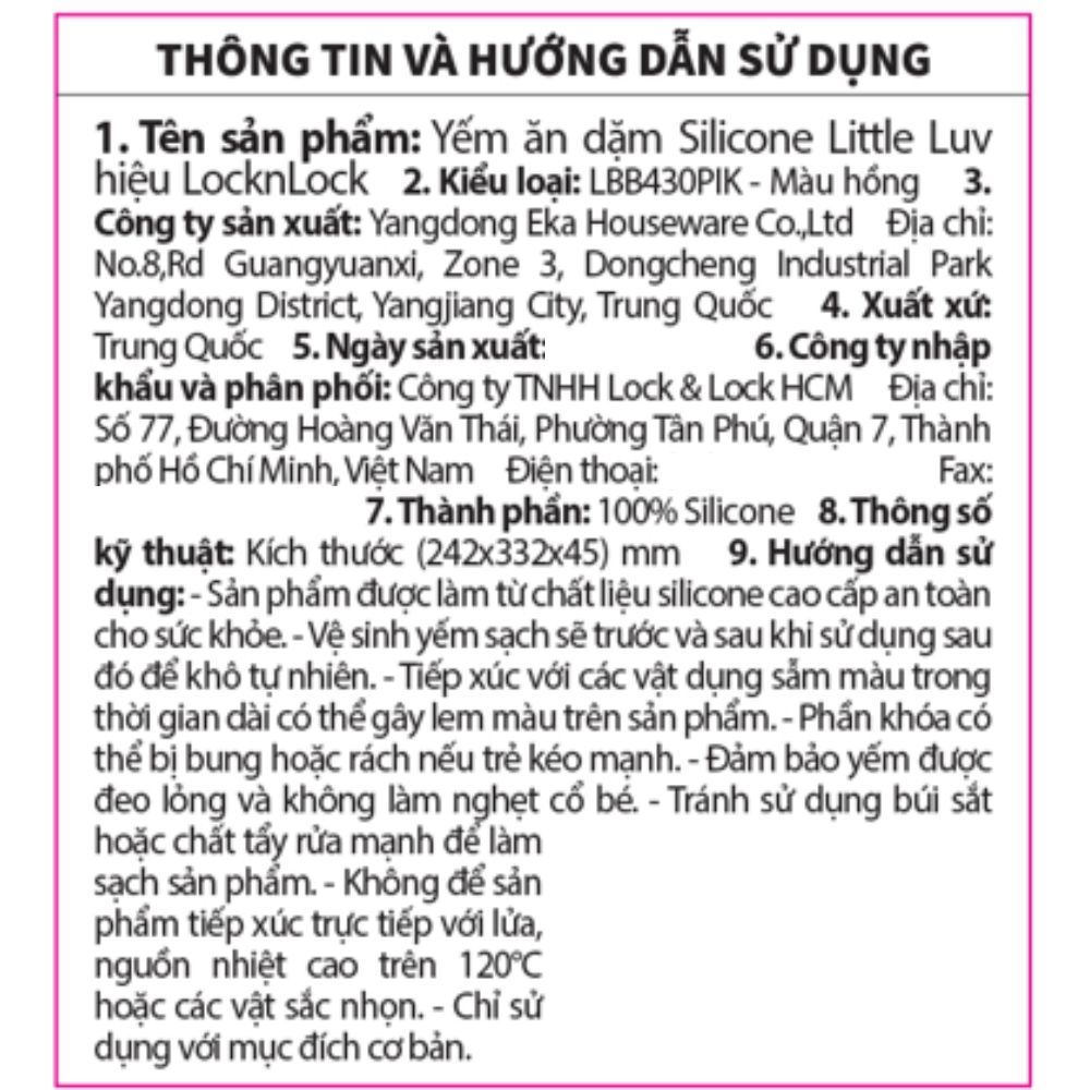 Yếm ăn dặm trẻ em Silicone LocknLock LBB430PIK