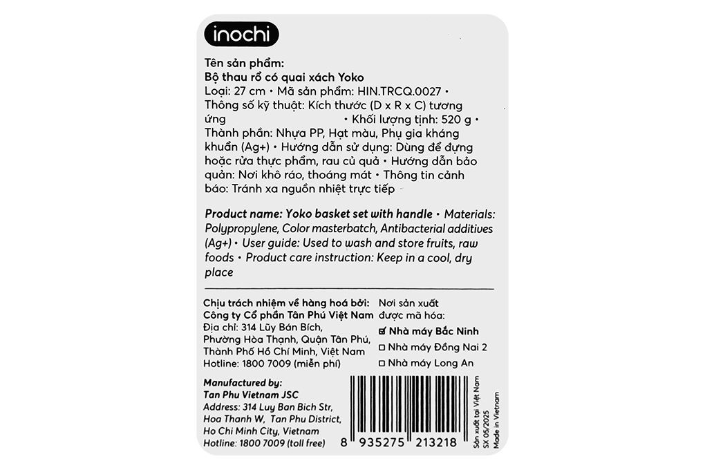 Bộ thau rổ nhựa 27 cm Inochi Yoko HIN.TRCQ.0027 Màu Xanh