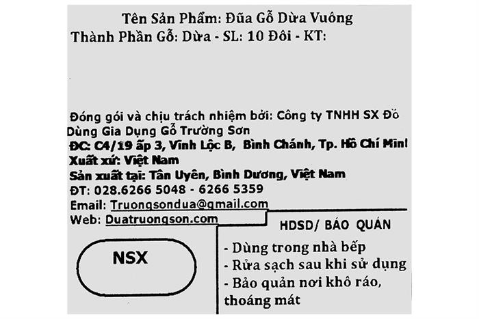 Bộ 10 đôi đũa gỗ dừa vuông Trường Sơn Màu Nâu nhạt