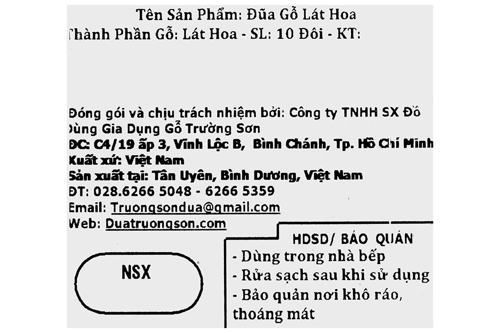 Bộ 10 đôi đũa gỗ lát hoa Trường Sơn Màu Nâu nhạt
