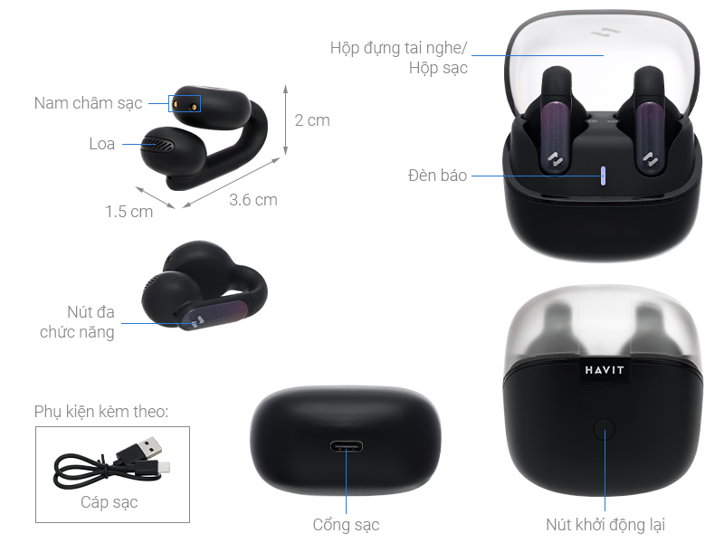 Tai nghe Bluetooth True Wireless Havit TW980