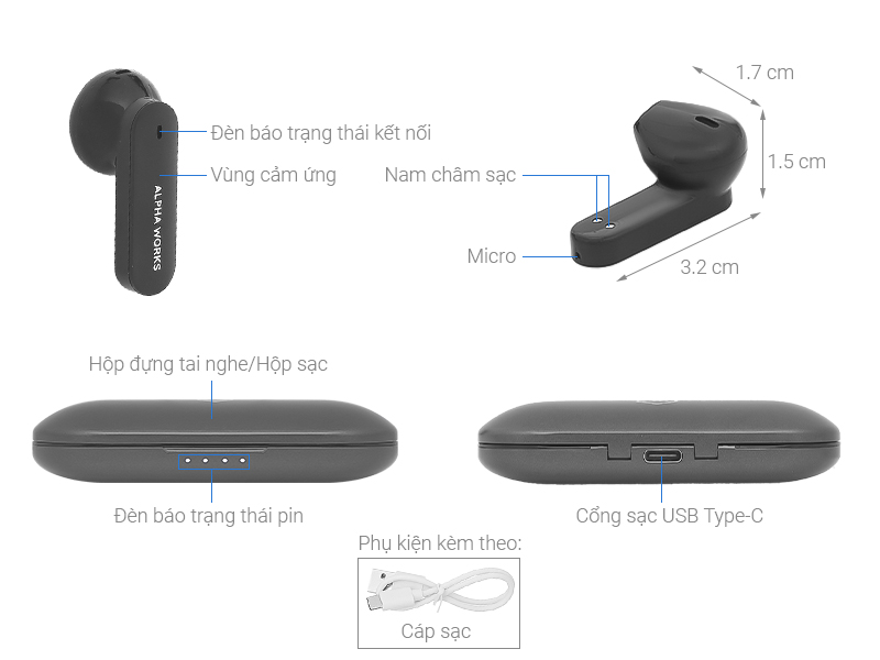 Tai nghe TWS Alpha Works AW-Curve 200