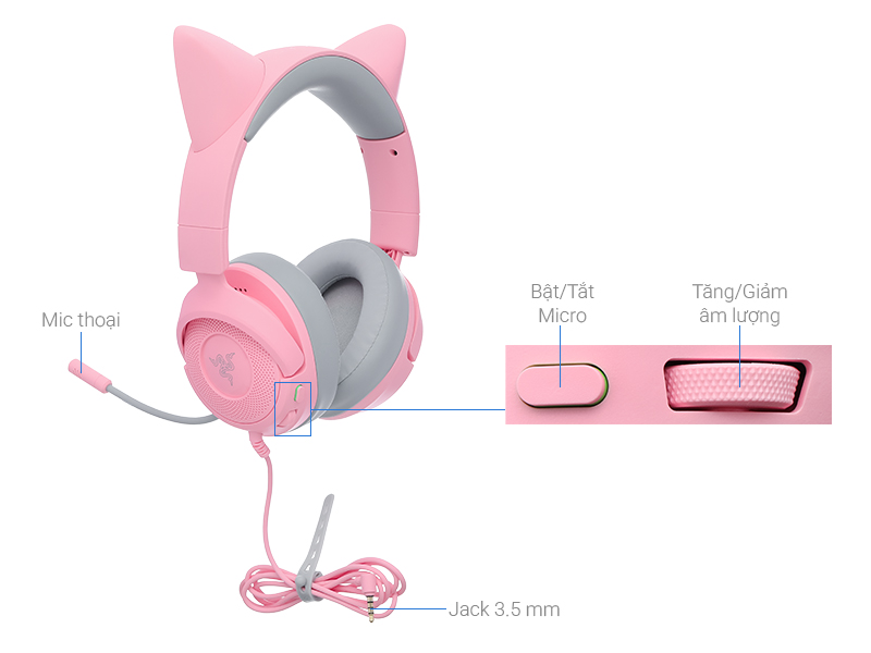 Tai nghe Chụp tai Gaming Razer Kraken Kitty V3 X