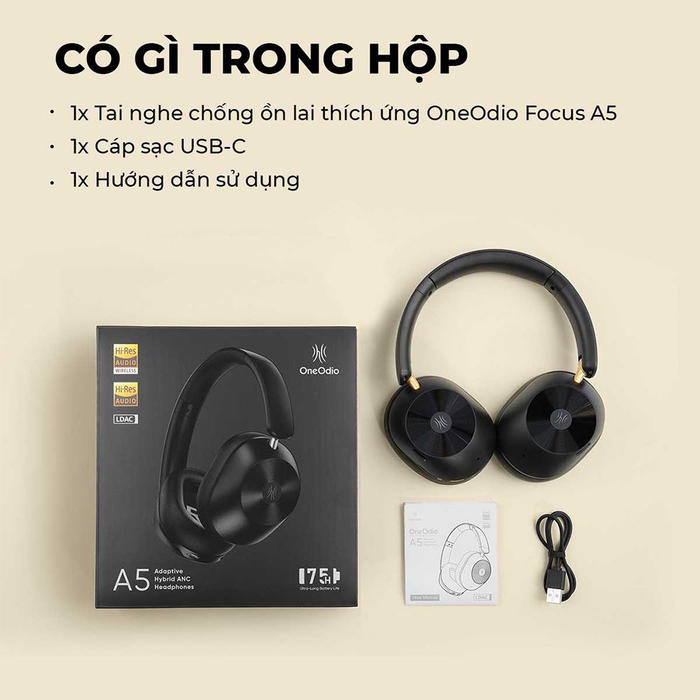 Tai nghe Bluetooth Chụp Tai OneOdio A5 - Đen Màu Đen