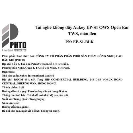 Tai nghe Blutetooth True Wireless Aukey EP-S1 OWS - Đen Màu Đen