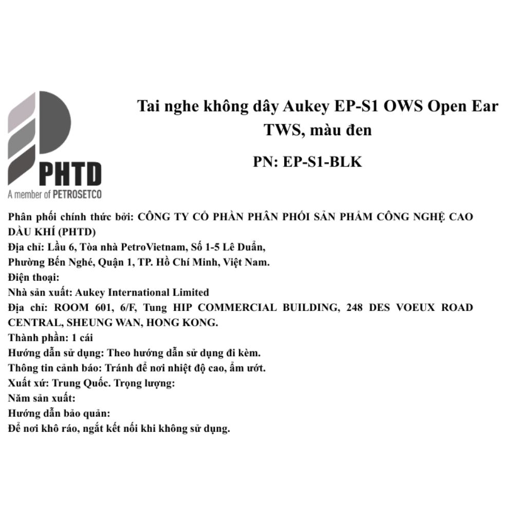 Tai nghe Bluetooth True Wireless Aukey EP-S1 OWS - Đen - 12