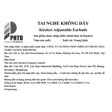 Tai nghe Bluetooth True Wireless Kieslect Adjustable Earbuds - Đen Màu Đen