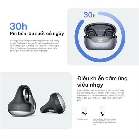 Tai nghe Bluetooth True Wireless Kieslect Earbuds Open AI feature - Đen Màu Đen
