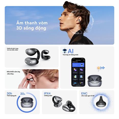 Tai nghe Bluetooth True Wireless Kieslect Earbuds Open AI feature - Đen Màu Đen