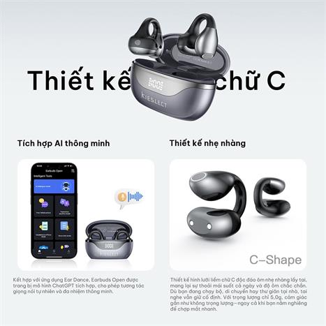 Tai nghe Bluetooth True Wireless Kieslect Earbuds Open AI feature - Đen Màu Đen