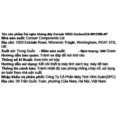 Tai nghe Bluetooth Chụp Tai Corsair HS55 Carbon/CA-9011280-AP Màu Đen