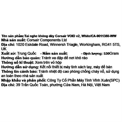 Tai nghe Bluetooth Chụp Tai Corsair VOID V2 White/CA-9011380-WW Màu Trắng