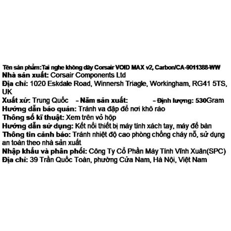 Tai nghe Bluetooth Chụp Tai Corsair VOID MAX V2 Carbon/CA-9011388-WW Màu Đen