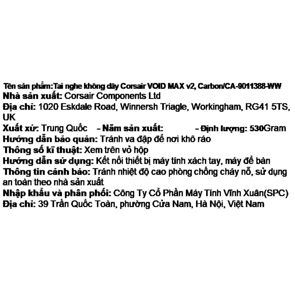 Tai nghe Bluetooth Chụp Tai Corsair VOID MAX V2 Carbon/CA-9011388-WW Màu Đen