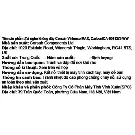 Tai nghe Bluetooth Chụp Tai Corsair Virtuoso MAX Carbon/CA-9011372-WW Màu Đen