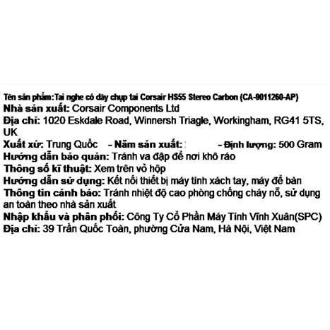 Tai nghe Chụp Tai Gaming Corsair HS55 Stereo Carbon/CA-9011260-AP Màu Đen