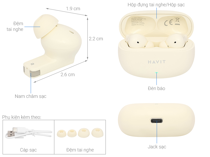 Tai nghe Bluetooth True Wireless Havit TW907 SE