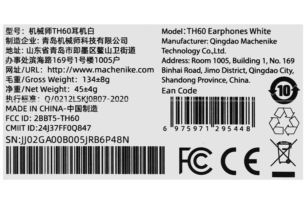 Tai nghe Bluetooth True Wireless Machenike TH60 Màu Trắng