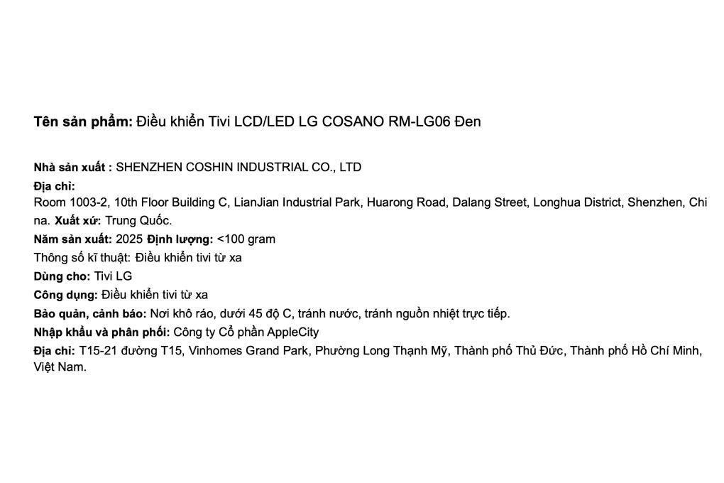 Điều khiển Tivi LCD-LED LG COSANO RM-LG06 Đen Màu Trắng