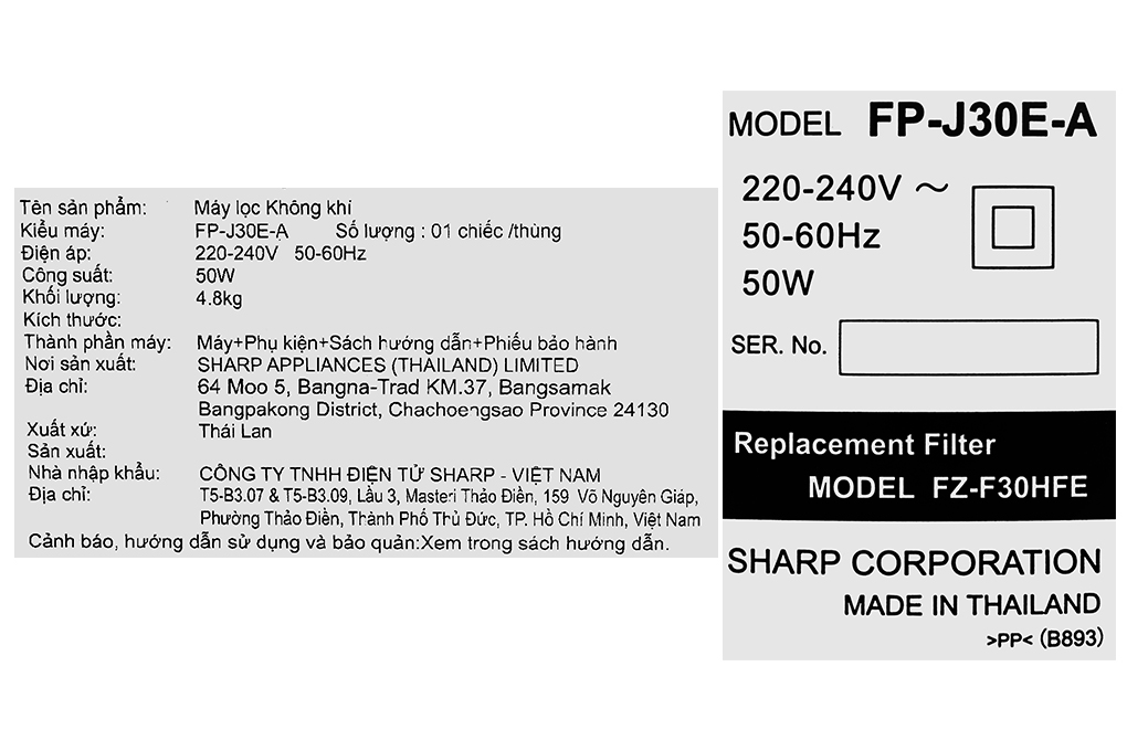 Máy lọc không khí Sharp FP-J30E-A 50W Màu Trắng - Xanh