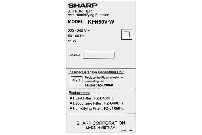 Máy lọc không khí Sharp KI-N50V-W 51W Màu Trắng