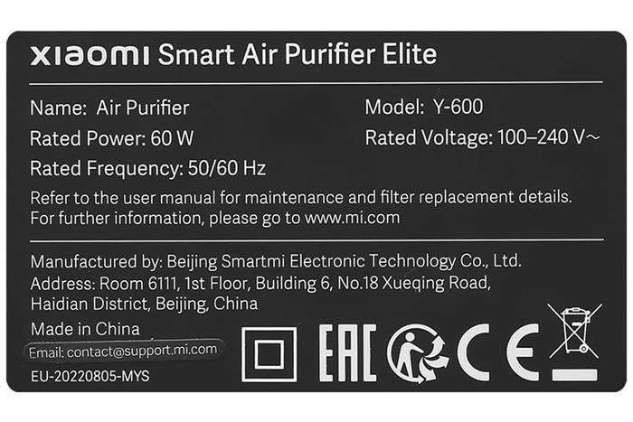 Máy lọc không khí Xiaomi Smart Air Purifier Elite EU (BHR6359EU) 60W Màu Trắng