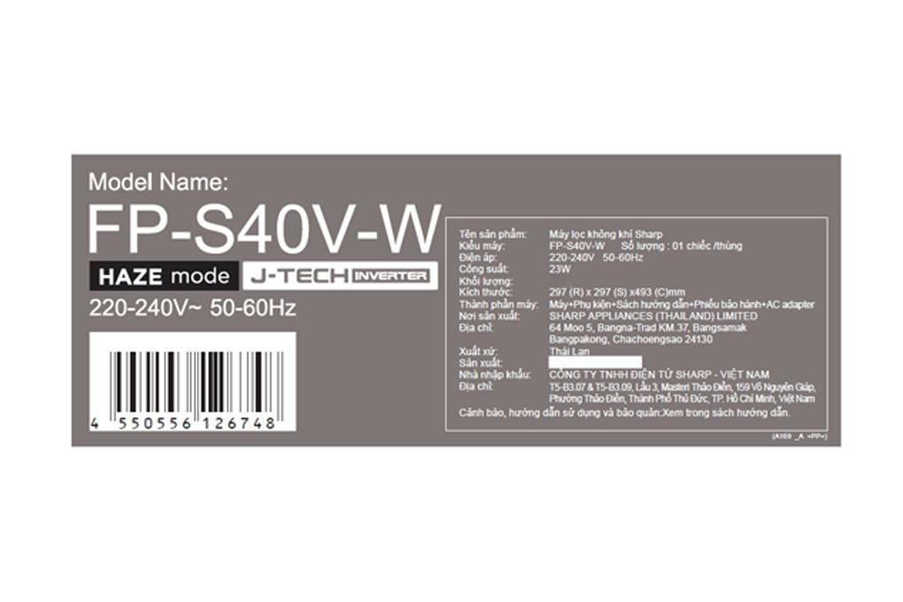 Máy lọc không khí Sharp FP-S40V-W 23W Màu Trắng