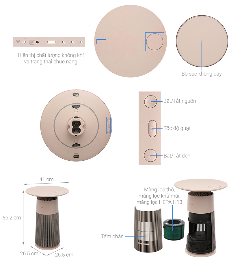 Máy lọc không khí LG PuriCare Aero Furniture AS20GPBK0 màu nâu 28W