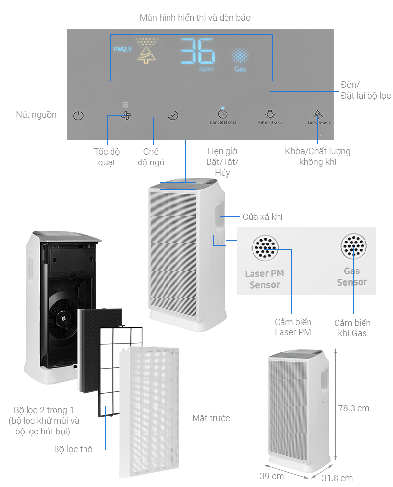 Máy lọc không khí Samsung AP70F06103RGSV 60W
