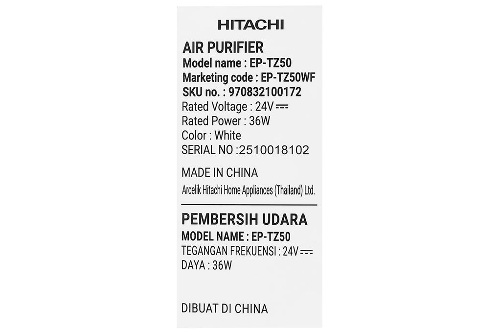 Máy lọc không khí Hitachi EP-TZ50 36W Màu Trắng