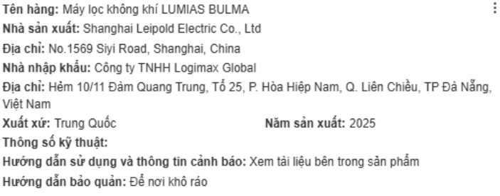 Máy lọc không khí LUMIAS BULMA 50W Màu Trắng