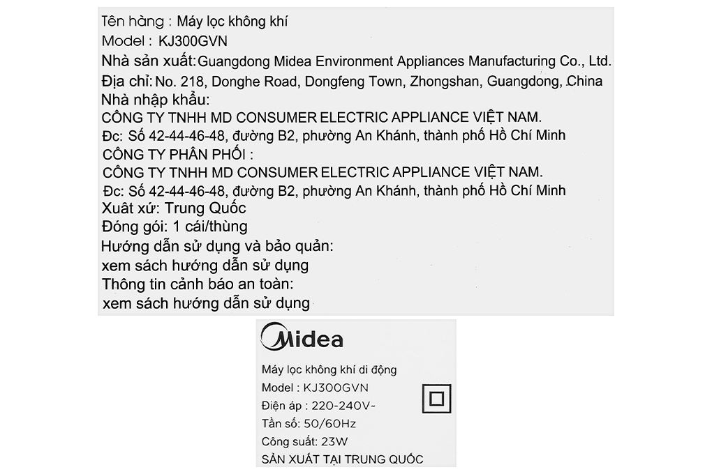Máy lọc không khí Midea KJ300GVN 23W Màu Trắng