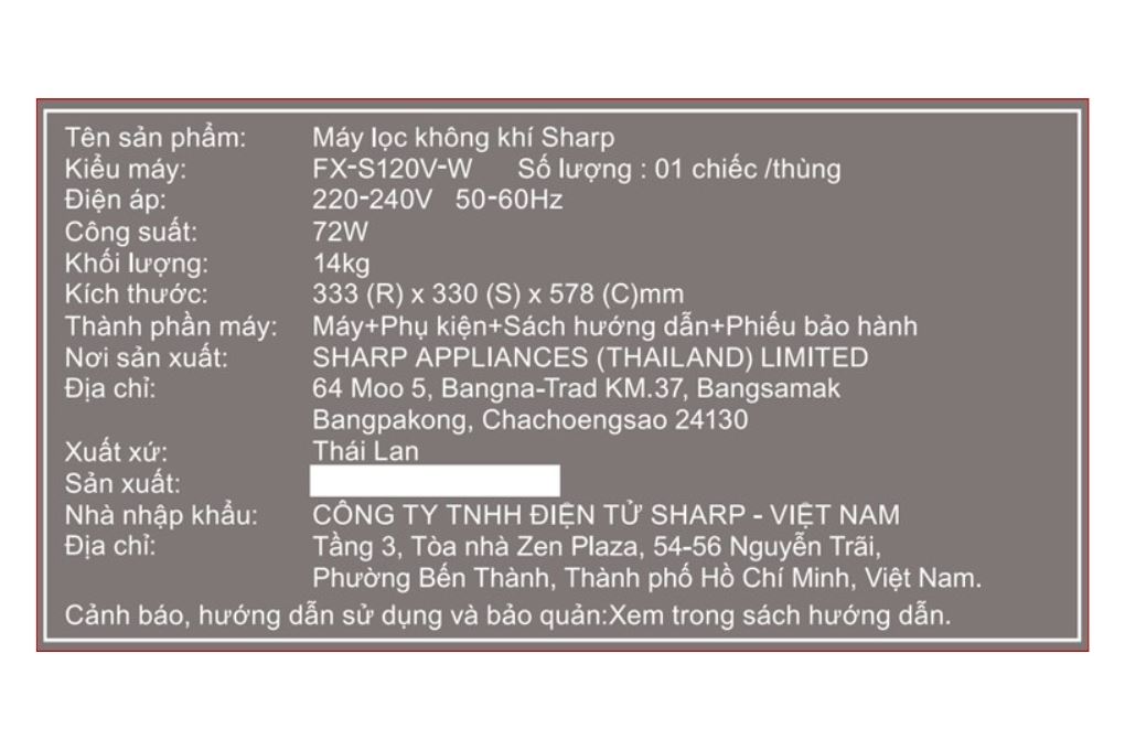 Máy lọc không khí Sharp FX-S120V-W 72W Màu Trắng