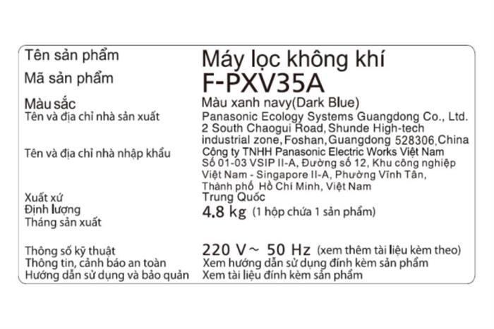 Máy lọc không khí Panasonic F-PXV35A-DB 24W Màu Xanh Navy