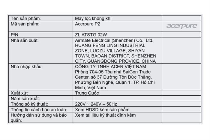 Máy lọc không khí Acerpure Pro P2 AP551-50W 38W Màu Trắng