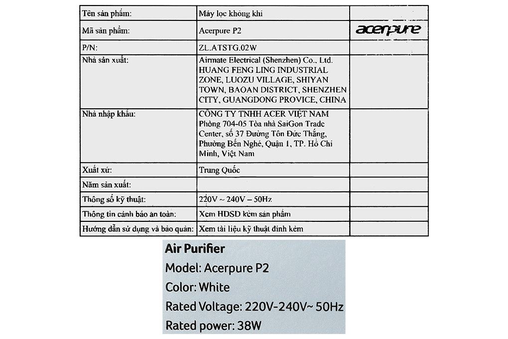 Máy lọc không khí Acerpure Pro P2 AP551-50W 38W - 20