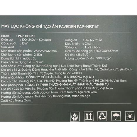 Máy lọc không khí Paveden PAP-HF316T 16W Màu Đỏ đô