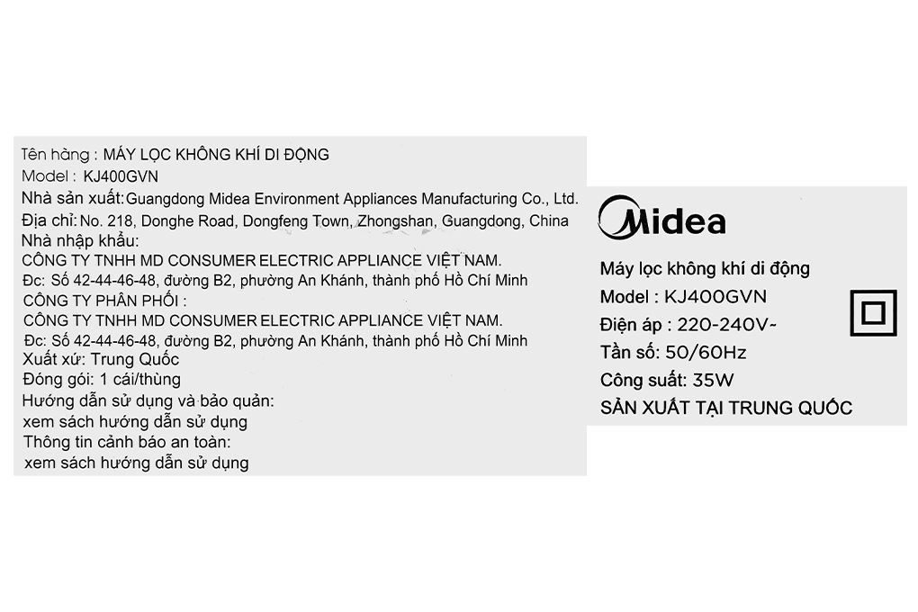Máy lọc không khí Midea KJ400GVN 35W Màu Trắng