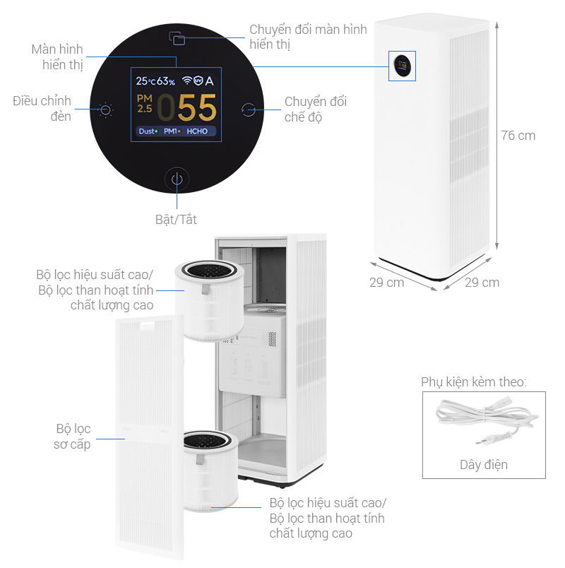 Máy lọc không khí Xiaomi Mijia Smart Air Purifier Max EU (BHR08XEEU) 70W