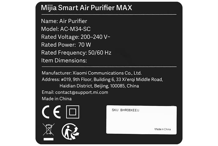 Máy lọc không khí Xiaomi Mijia Smart Air Purifier Max EU (BHR08XEEU) 70W Màu Trắng