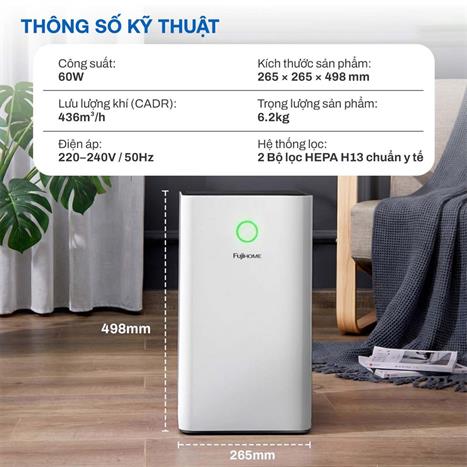Máy lọc không khí FUJIHOME AP5Pro 60W Màu Trắng