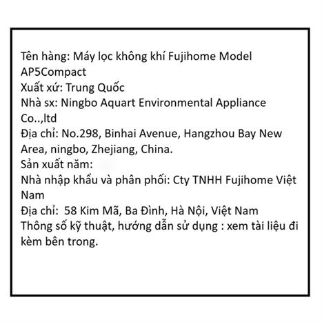 Máy lọc không khí FUJIHOME AP5Compact 25W Màu Trắng