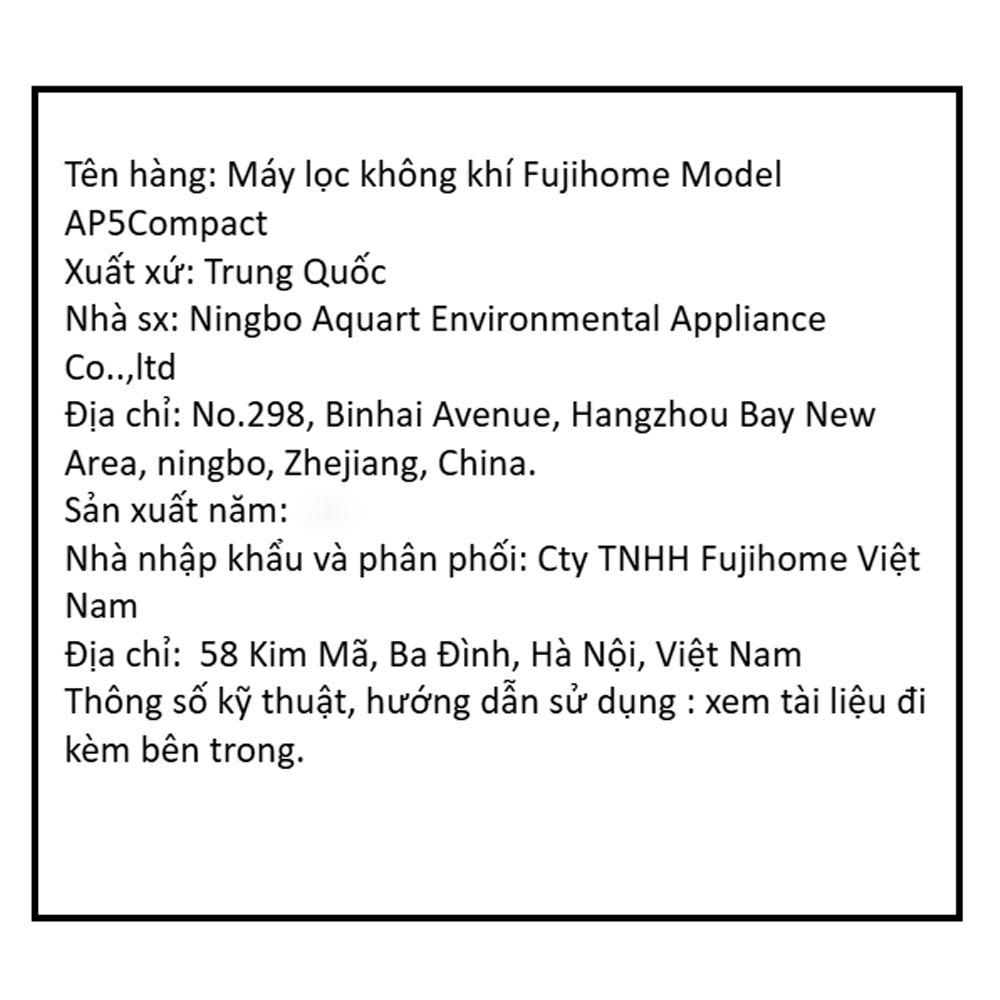 Máy lọc không khí FUJIHOME AP5Compact 25W Màu Trắng