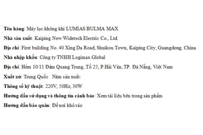 Máy lọc không khí Lumias Bulma Max 30W Màu Trắng