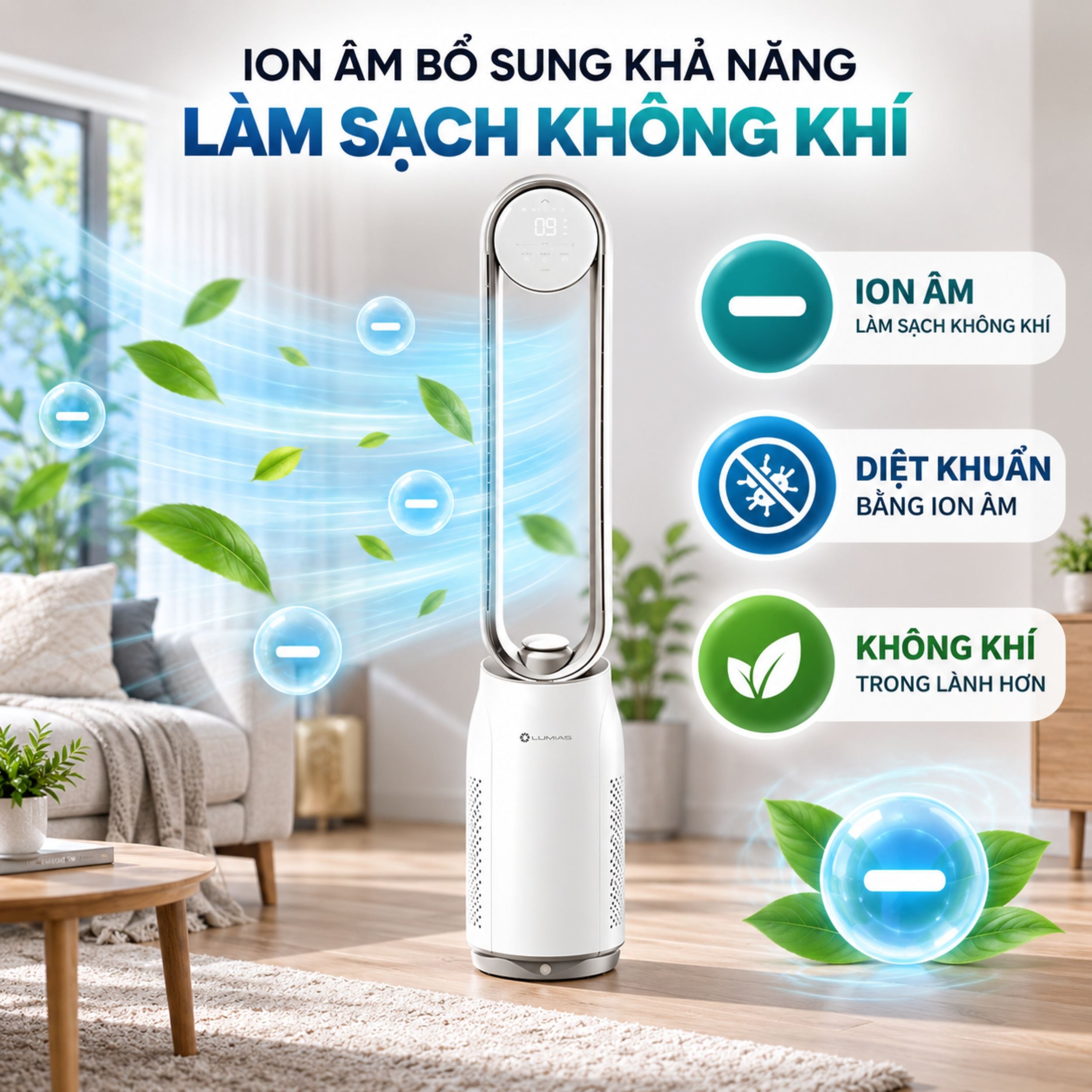 Máy lọc không khí kết hợp quạt không cánh Lumias T08 Plus Màu Trắng