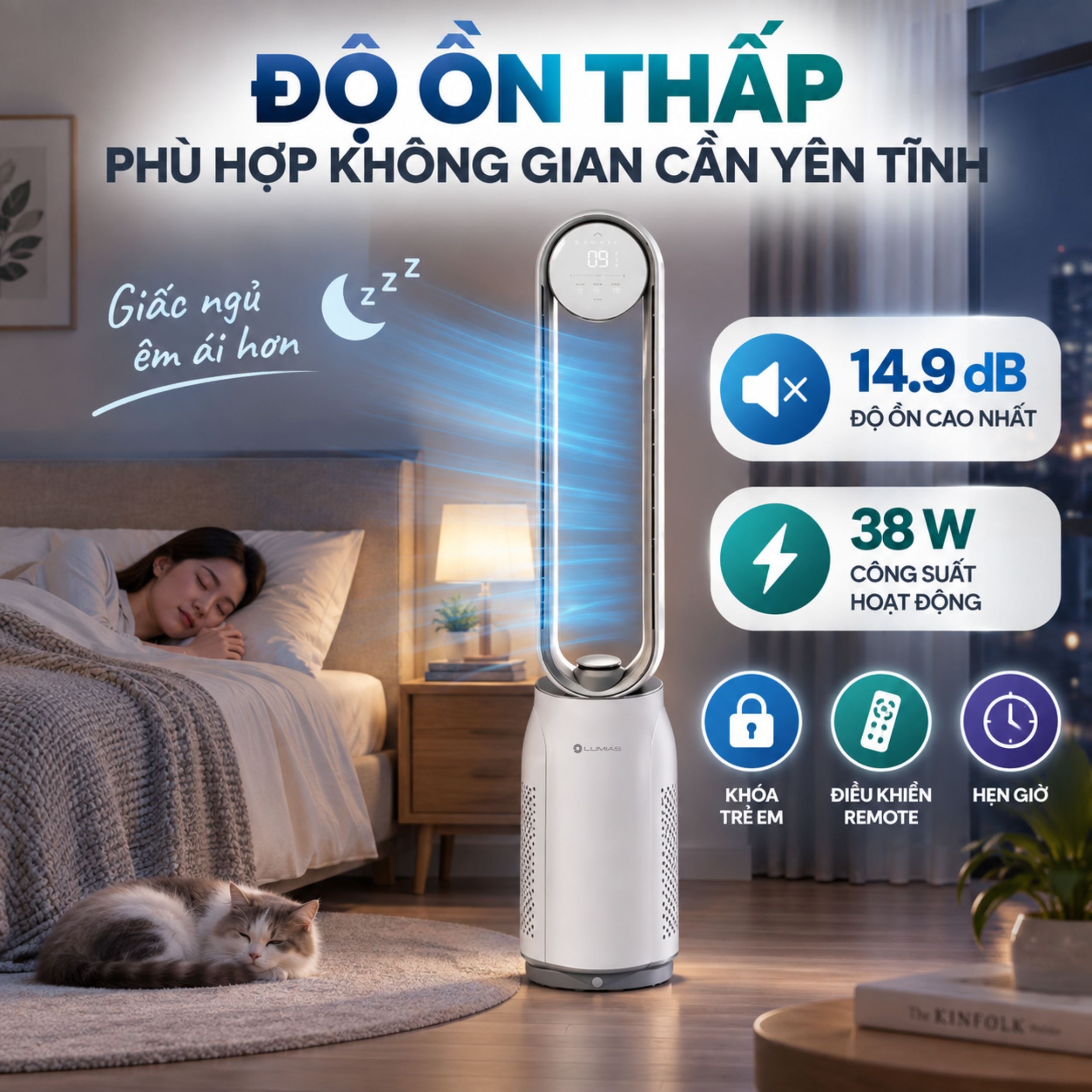 Máy lọc không khí kết hợp quạt không cánh Lumias T08 Plus Màu Trắng