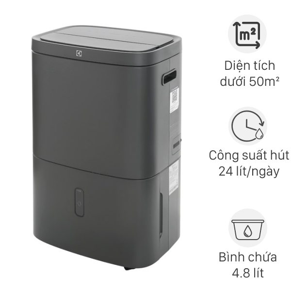 Máy hút ẩm Electrolux EDH12TRBD2 - Dung lượng 24 lít/ngày, màu Đen, phù hợp diện tích 50m²